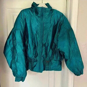 Vintage 80s Hot Music Teal Puffer Bomber Jacket – Size XL